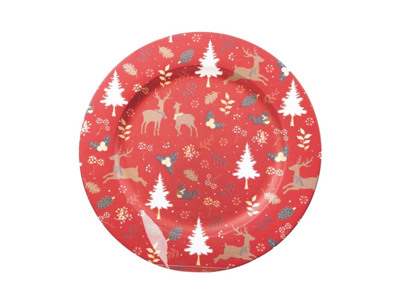 Piatto natalizio in pvc rosso satinato decorato 33cm