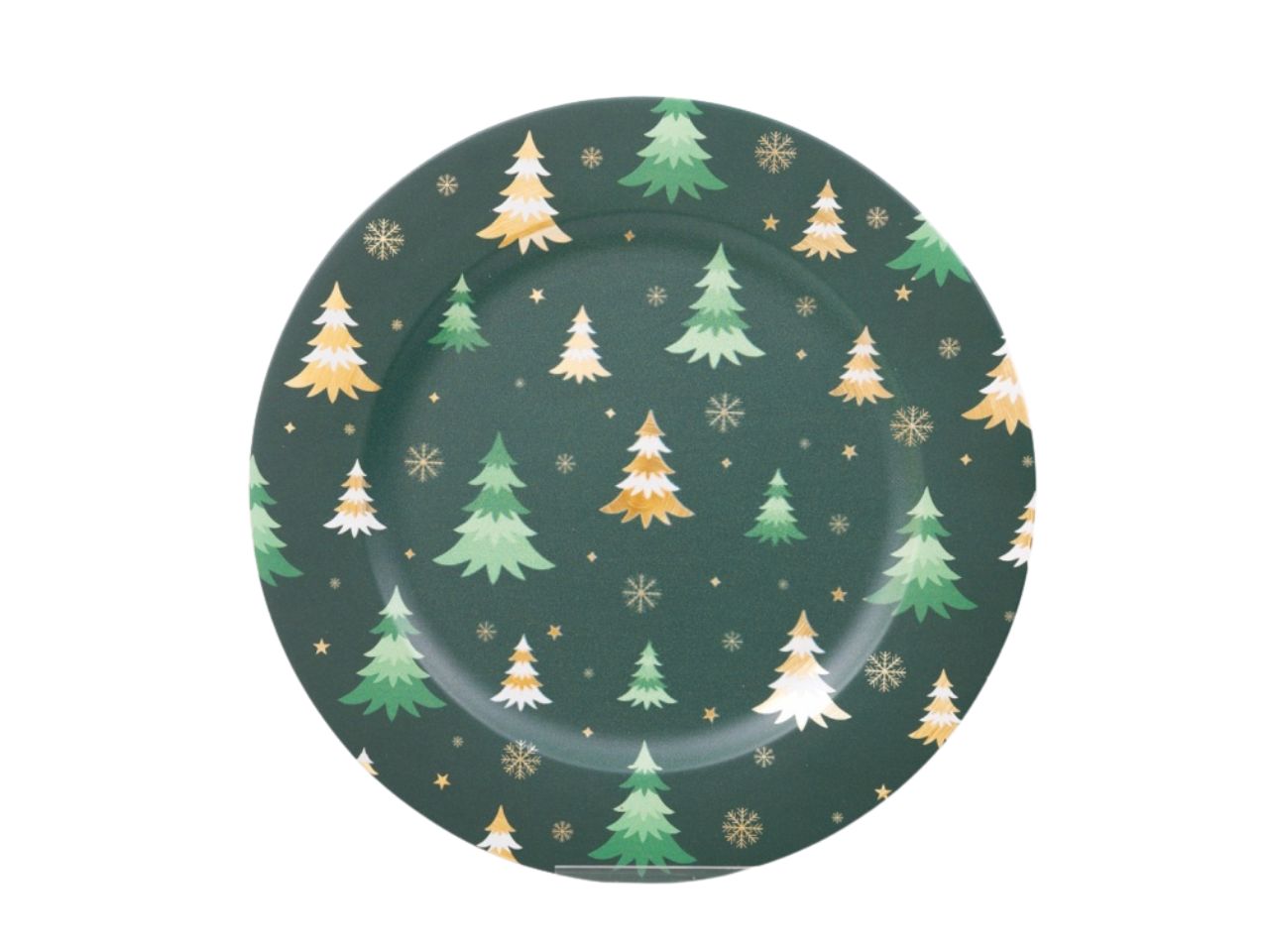 Piatto natalizio in pvc verde satinato decorato 33cm