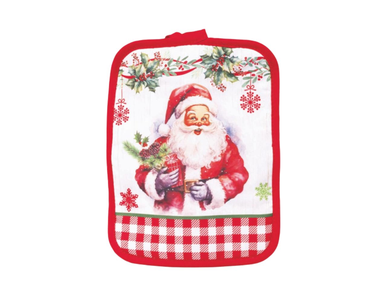 Presina natalizia rettangolare in poliestere decoro Babbo Natale 17,5x22cm
