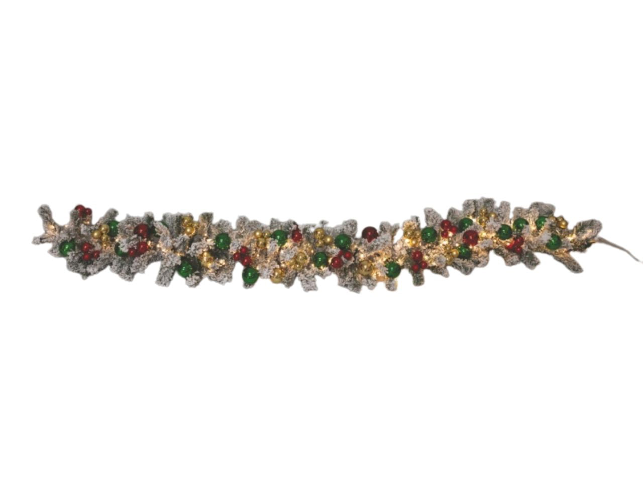 Ghirlanda natalizia pvc nevato multicolor con sfere multicolor 25cm x 2m e 100 led 3xaa