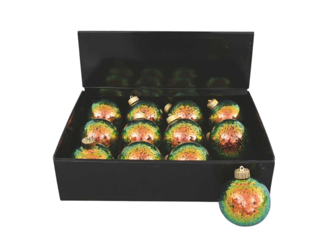Palla natalizia glitter iridescente 10cm verde bronzo