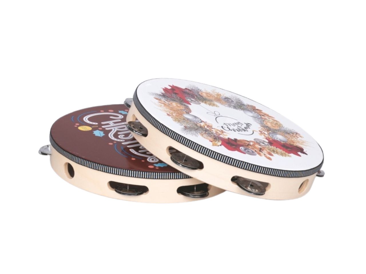 Tamburo natalizio in legno bianco e rosso 15cm 2 modelli assortiti