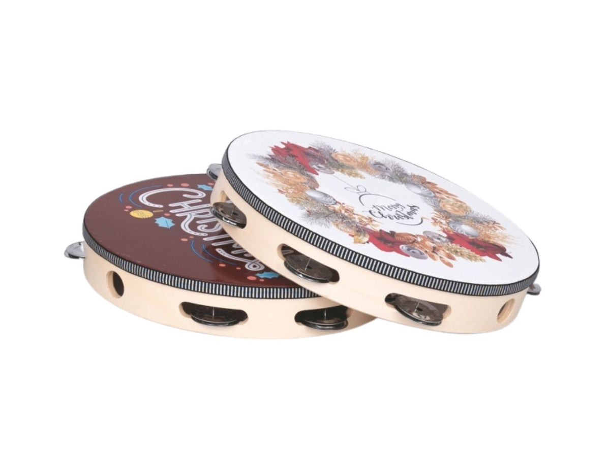 Tamburo natalizio in legno bianco e rosso 15cm 2 modelli assortiti