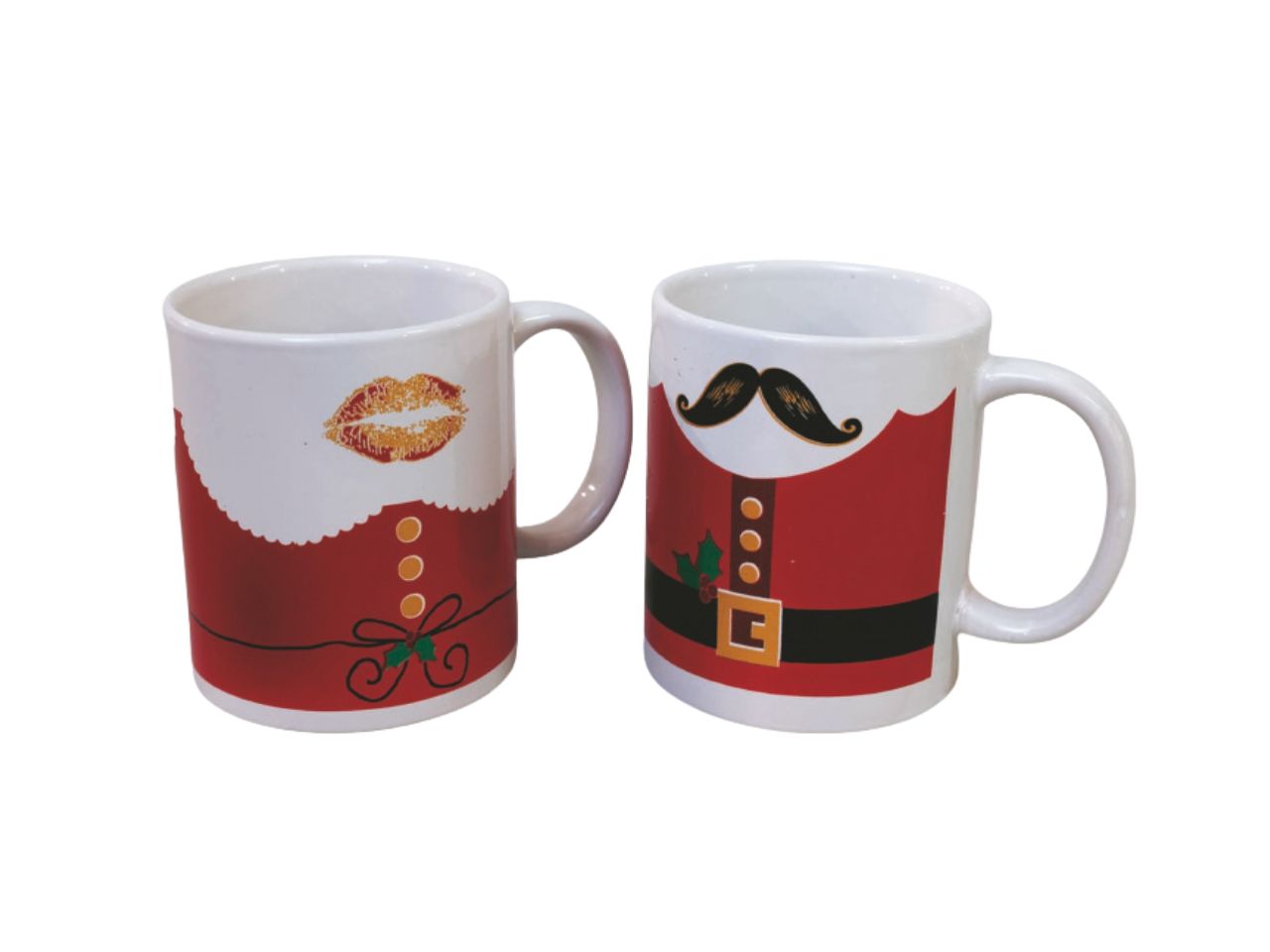 Tazza in ceramica natalizia decoro baffo/bacio 8xh.9,5cm 2 modelli assortiti