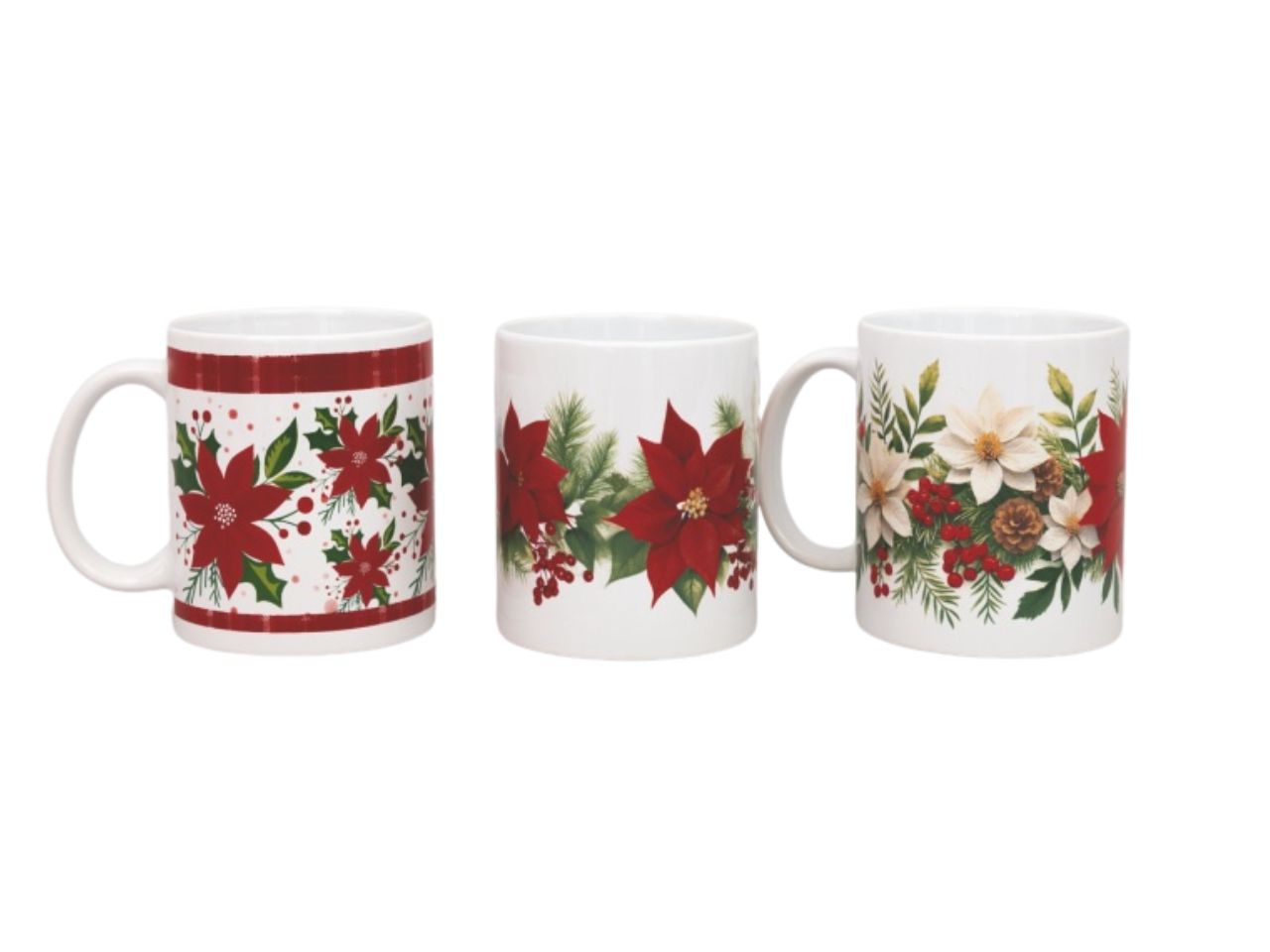 Tazza in ceramica natalizia decoro stelle di Natale 8x9,5hcm 3 modelli assortiti