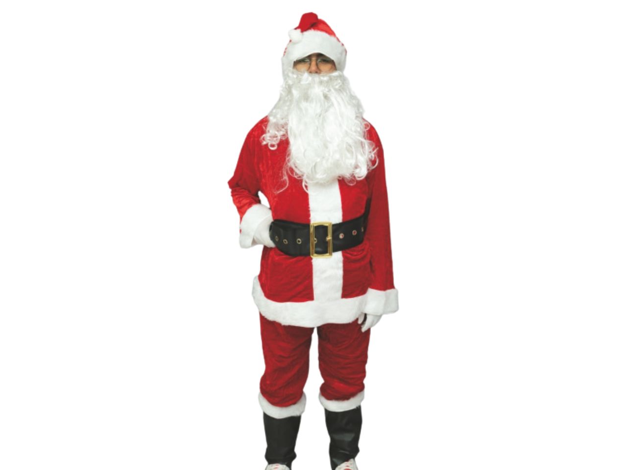 Vestito da Babbo Natale in velluto rosso 7 pezzi in busta