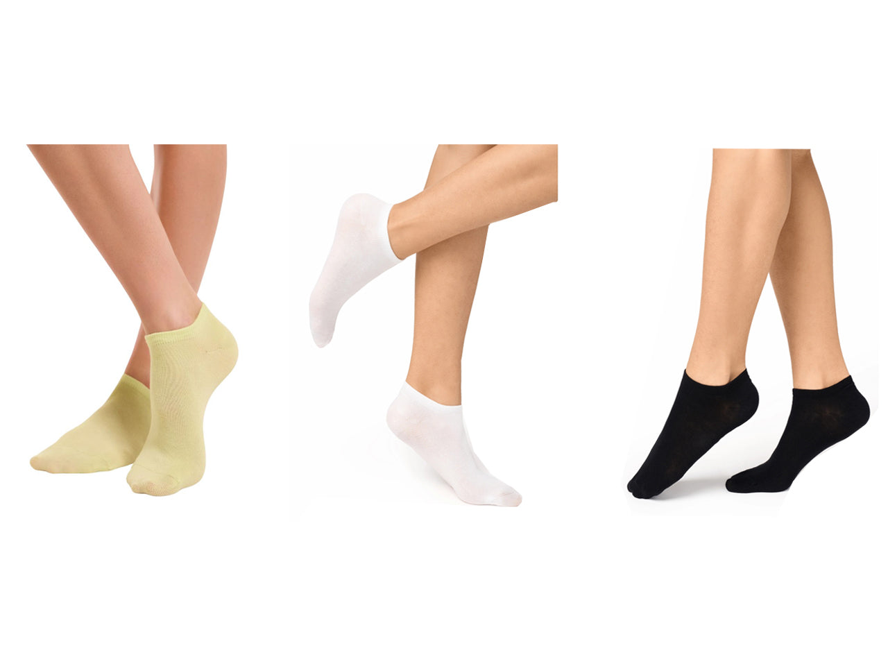 Calzino da donna set da 3 paia sporty a scomparsa taglia unica verdino/bianco/nero