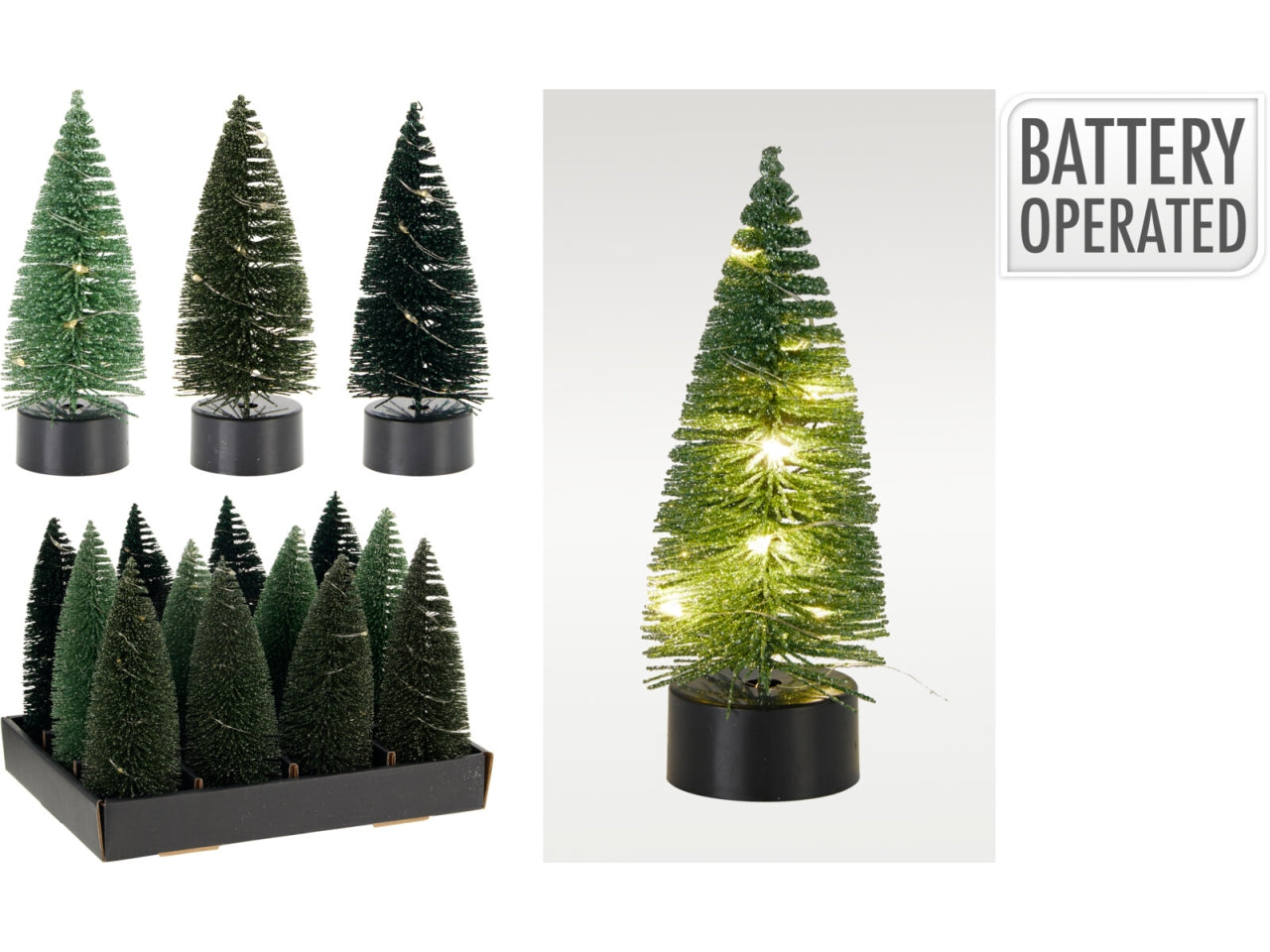 Albero natalizio 17cm con led verde, 3 colori assortiti