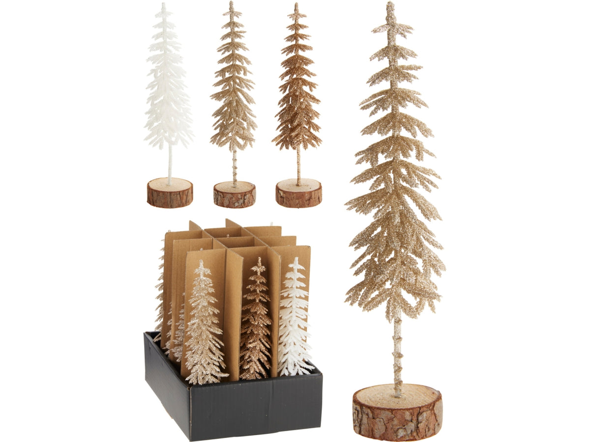 Albero natalizio glitterato 18cm oro, 3 colori assortiti