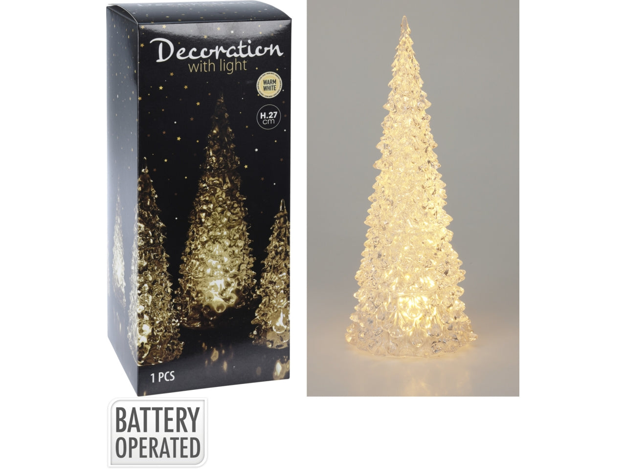 Albero natalizio in acrilico 27cm con led bianco caldo