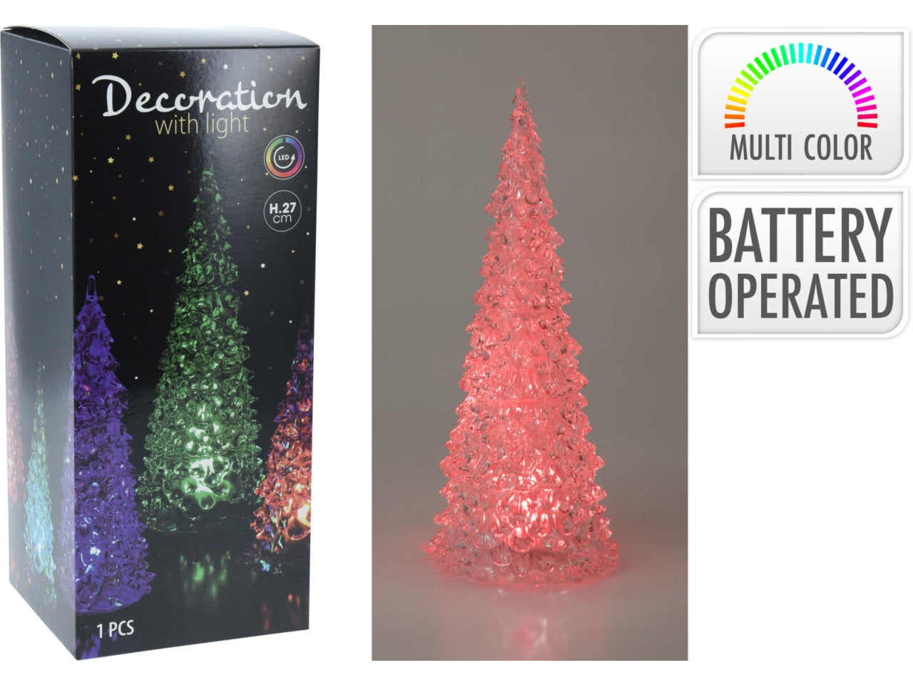 Albero natalizio in acrilico 27cm con led multicolor