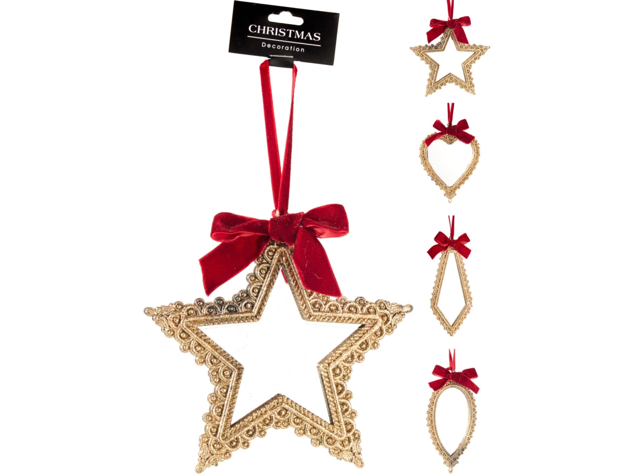 Appendino natalizio con specchio oro per albero, 4 modelli assortiti