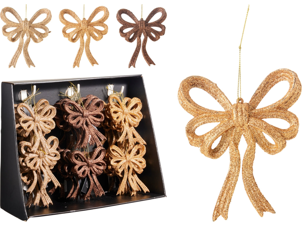 Appendino natalizio fiocco pendente 13cm per albero, 3 fantasie assortite