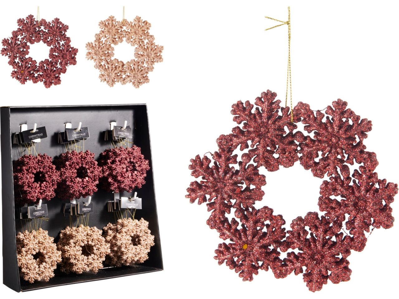 Appendino natalizio ghirlanda 12cm per albero, 2 colori assortiti