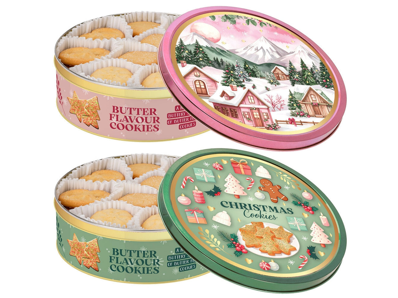 Scatola latta natalizia con biscotti al burro 340g, 2 decori assortiti