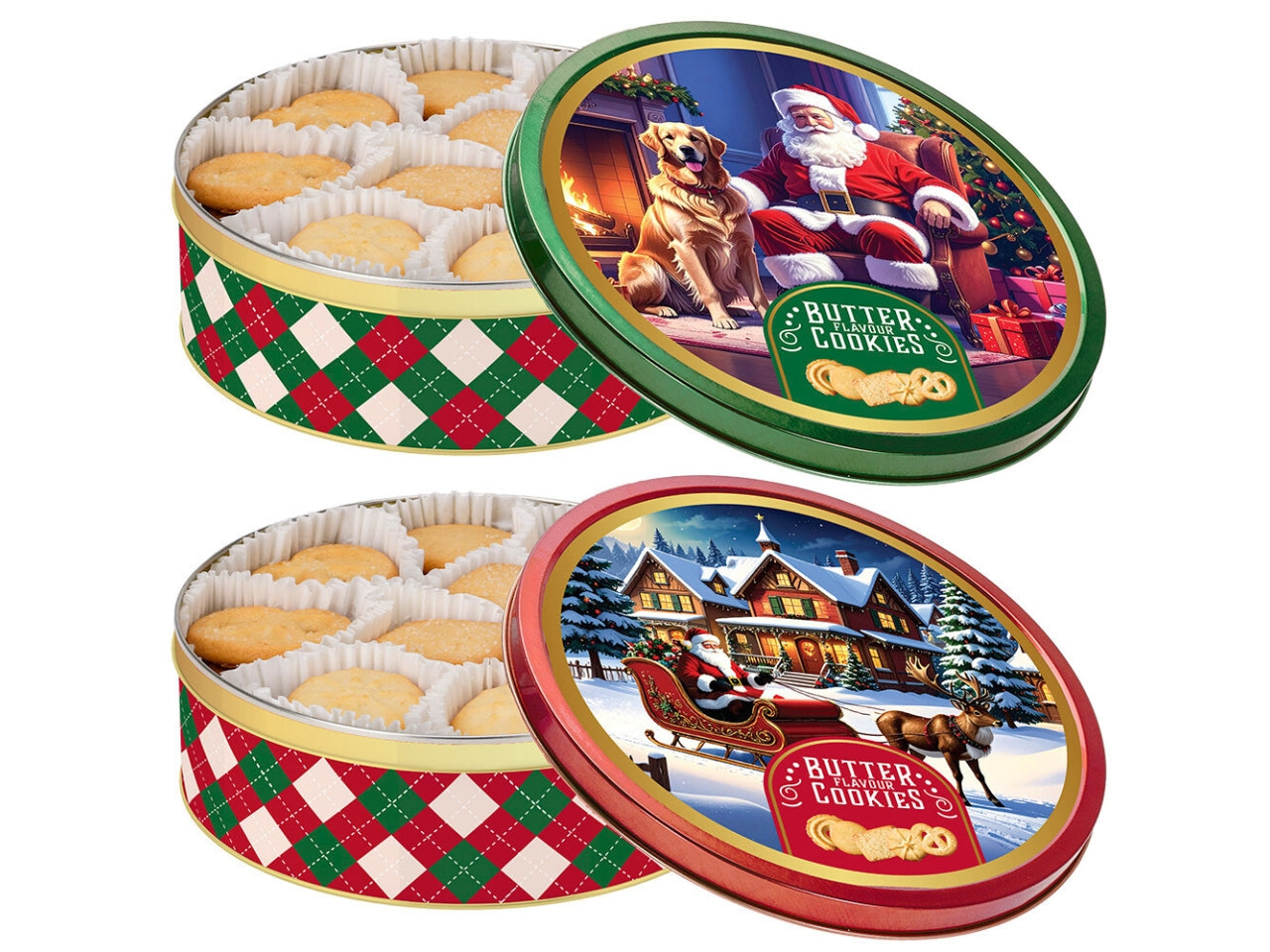 Scatola latta natalizia con biscotti al burro 340g, 2 decori assortiti