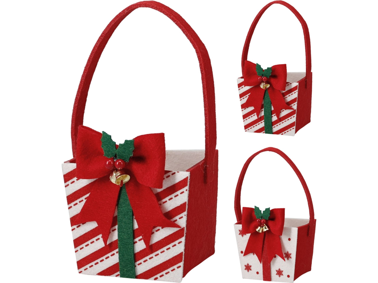 Cestino con manico natalizio in plastica 13cm, 2 colori assortiti