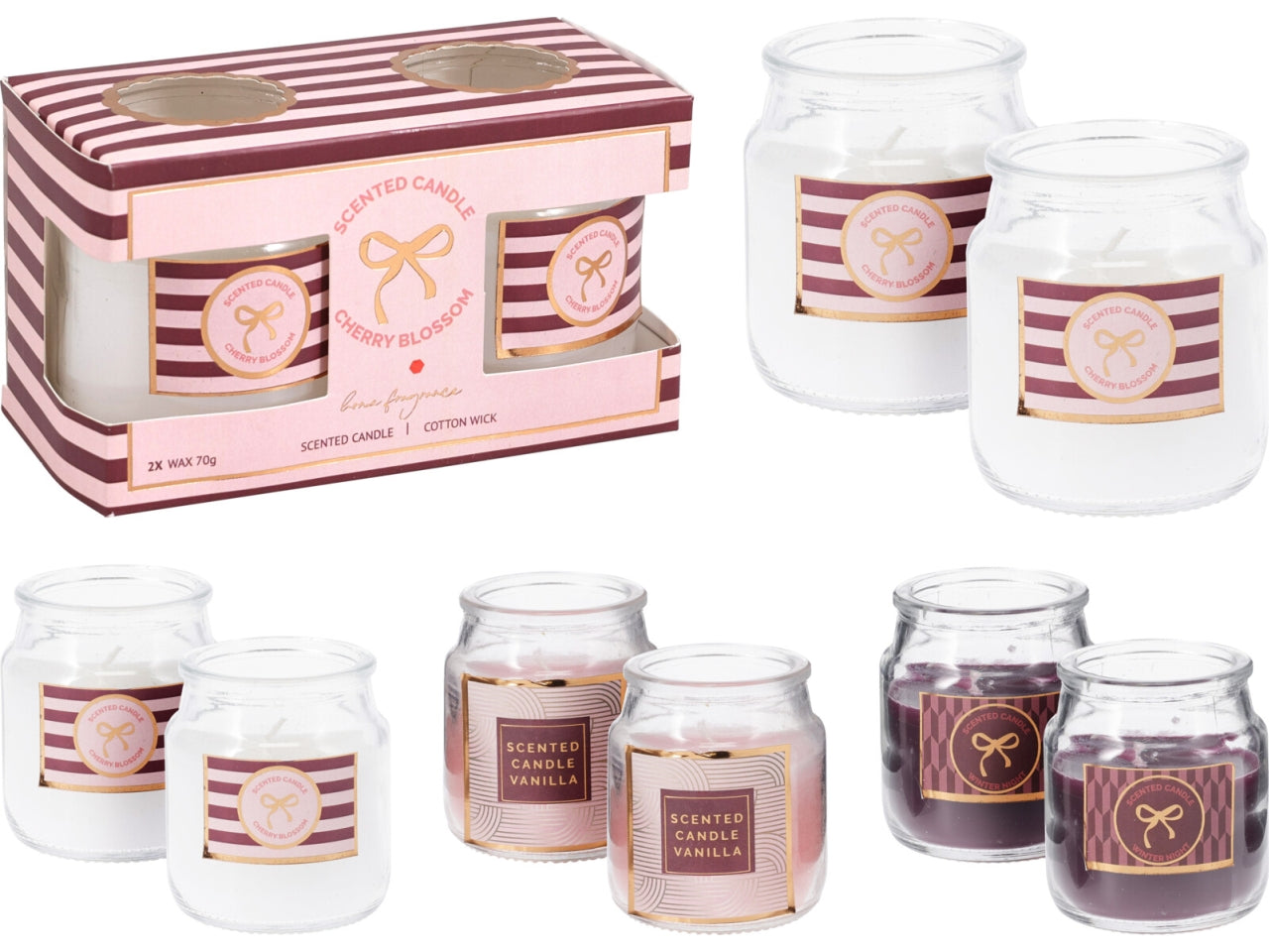 Candela natalizia profumata in vetro set 2pz, 3 fragranze assortite