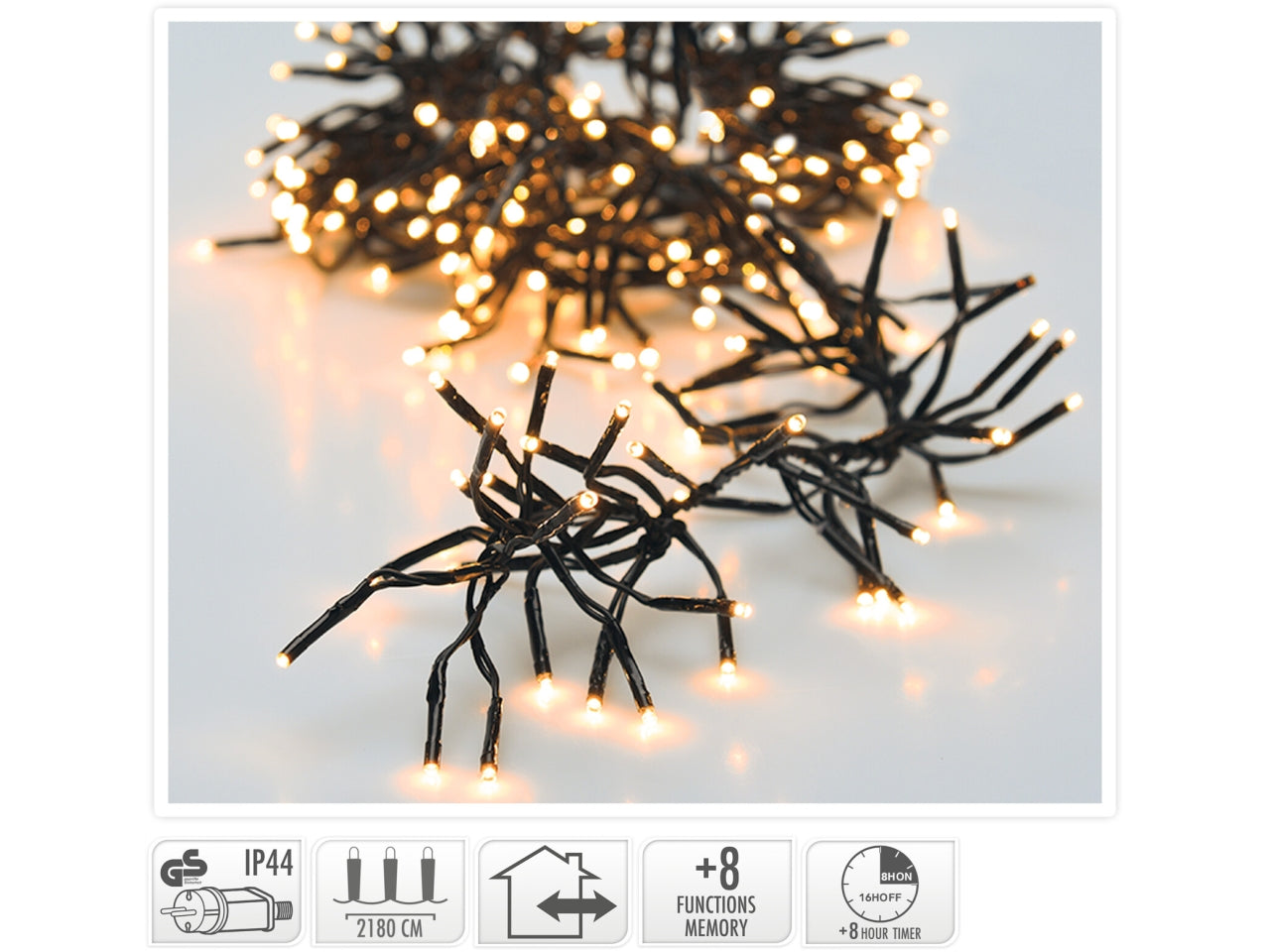 Catena luci natalizia 3000led bianco caldo con giochi di luce, uso interno/esterno