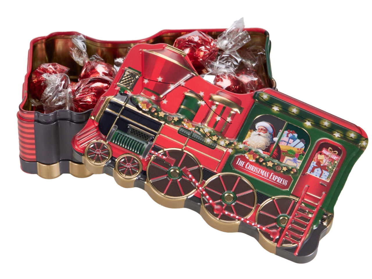 Scatola in latta a forma di trenino con praline 120g