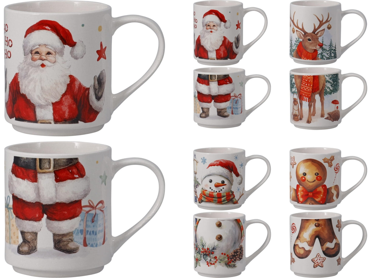 Tazza natalizia in porcellana 265ml set da 2pz, 4 fantasie assortite