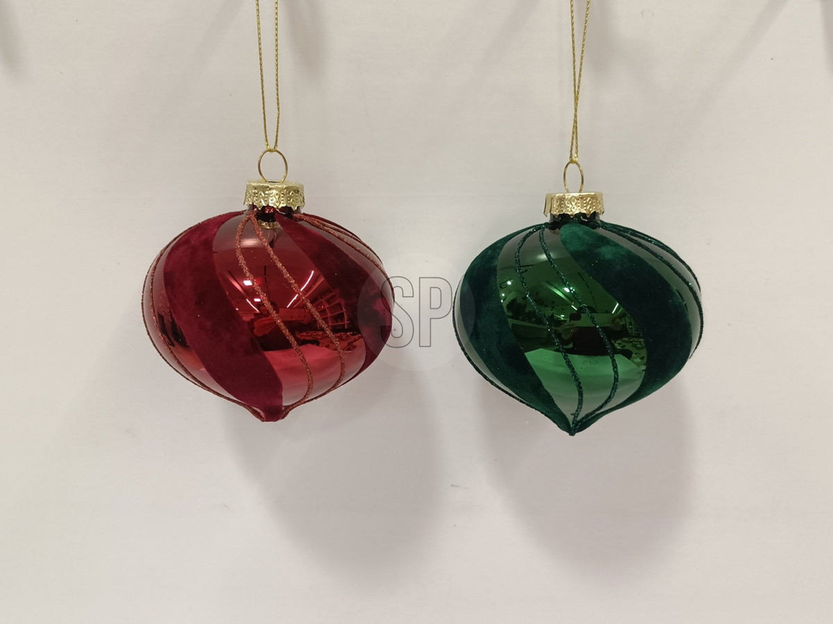 Palla cipolla natalizia in vetro 8cm per albero, 2 colori assortiti