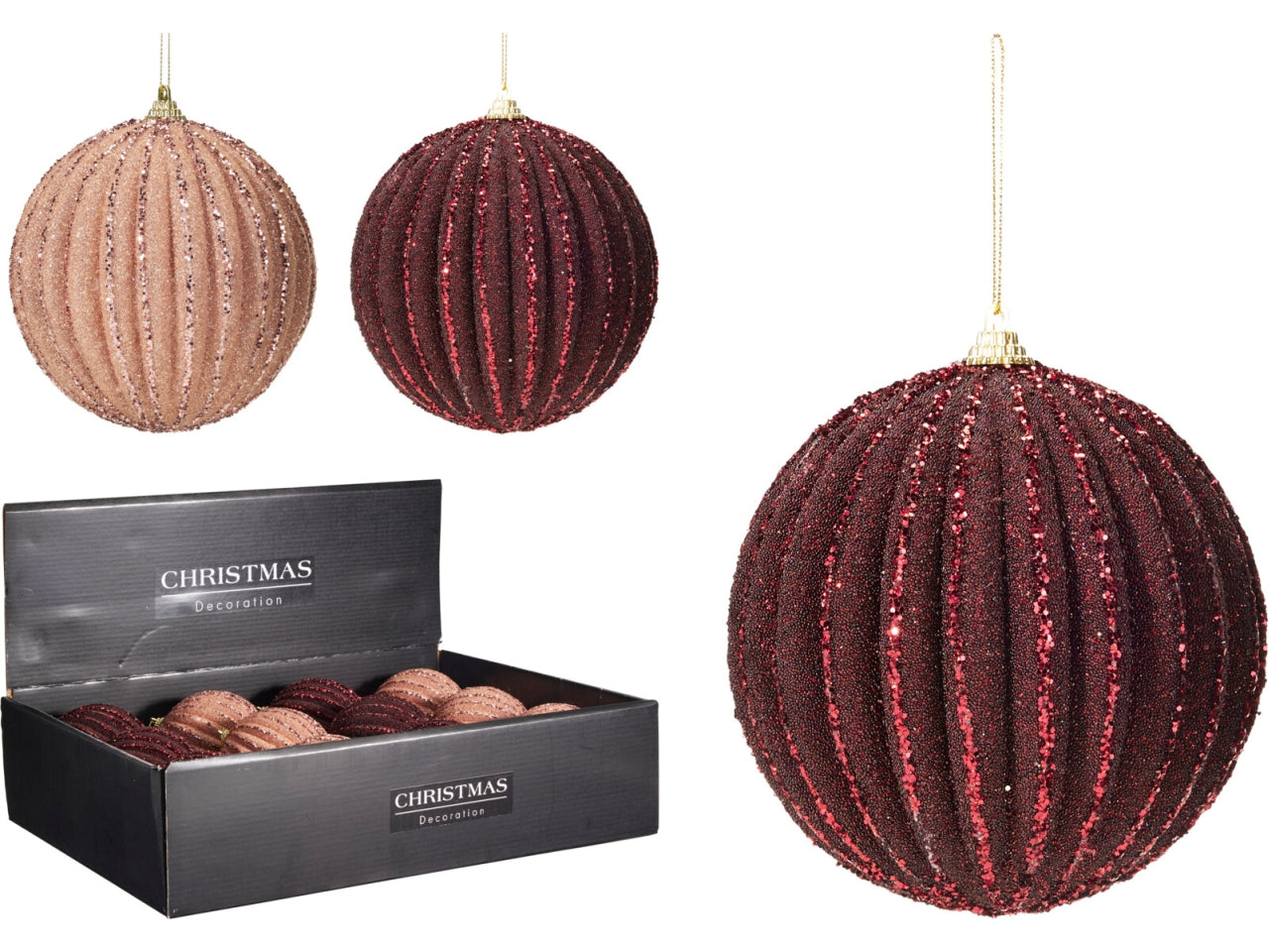 Palla natalizia in vetro 10cm per albero, 2 colori assortiti
