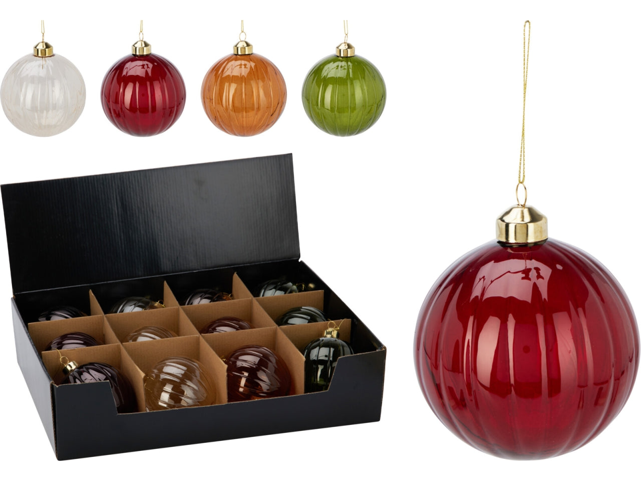 Palla natalizia in vetro 10cm per albero, 4 colori assortiti