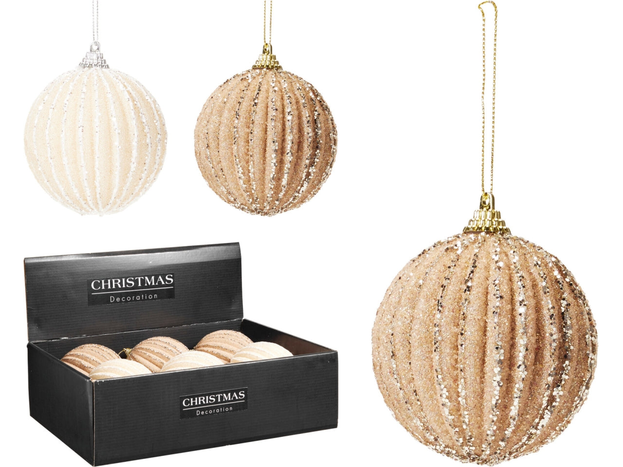 Palla natalizia in vetro 12cm per albero, 2 colori assortiti