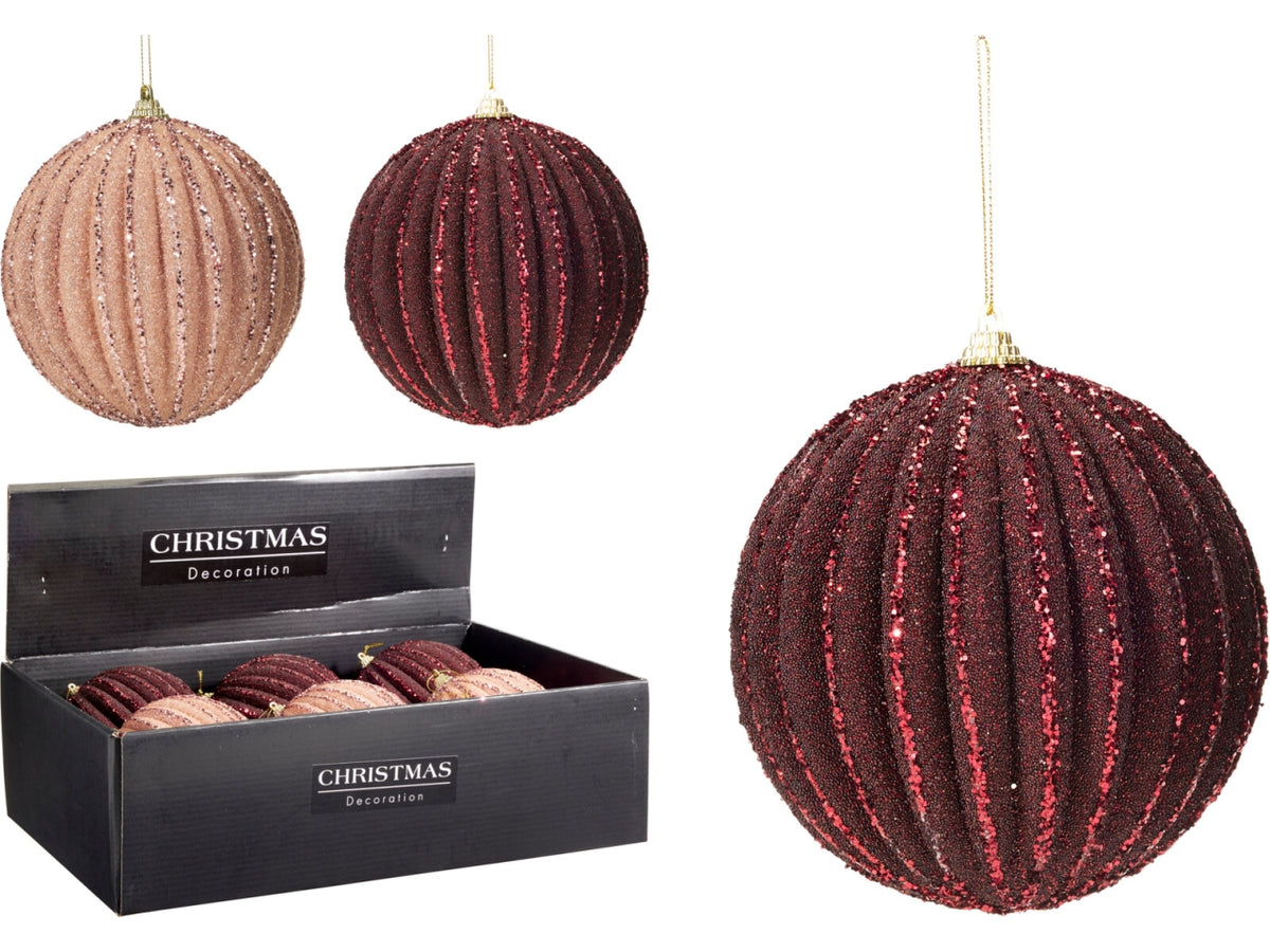 Palla natalizia in vetro 12cm per albero, 2 colori assortiti
