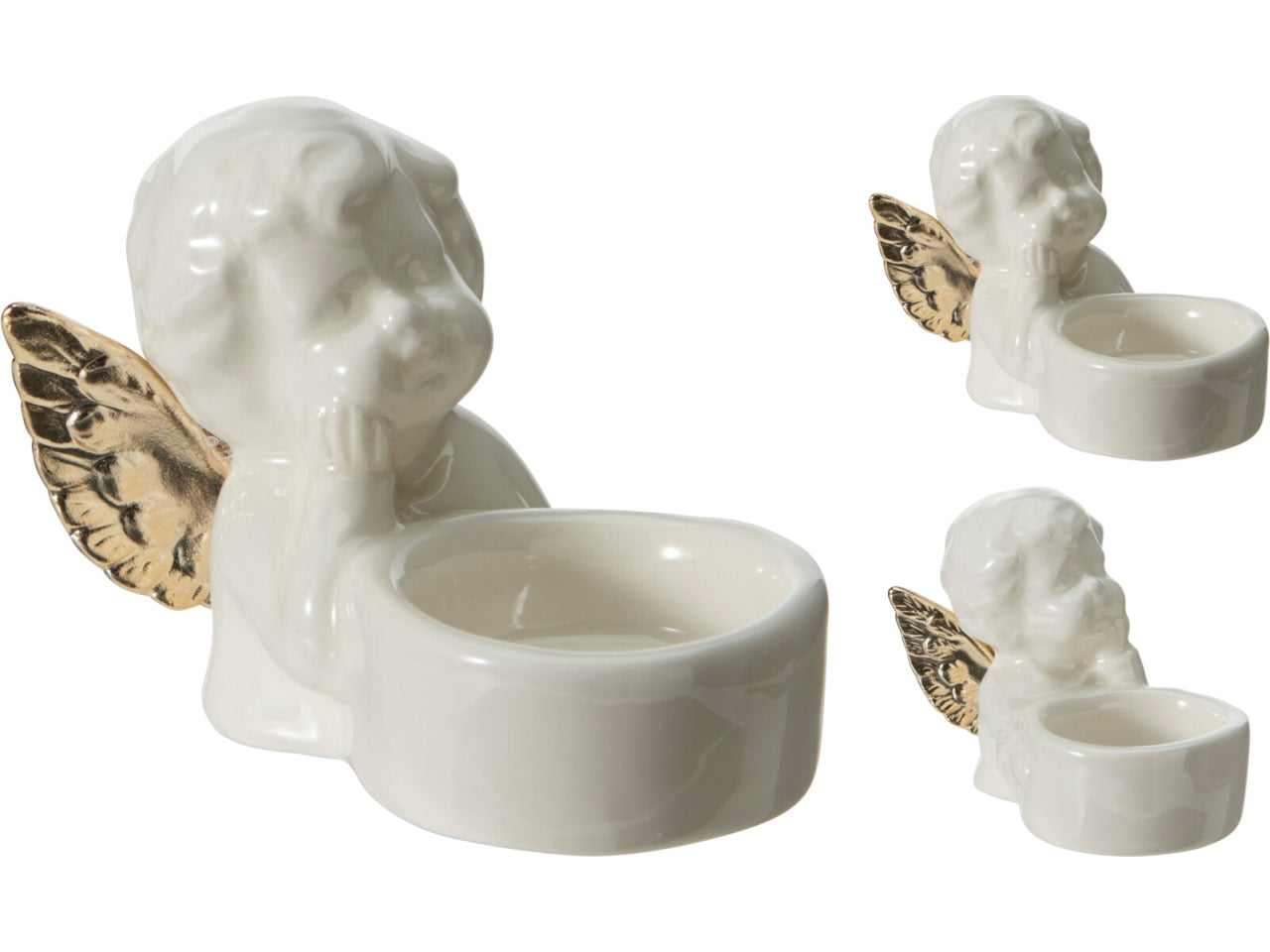 Portacandela natalizio angelo 9x7cm, 2 fantasie assortite