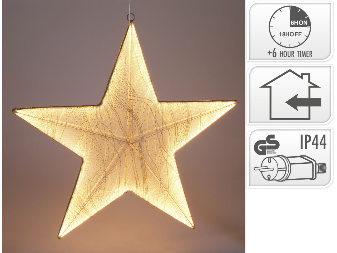 Stella natalizia in tessuto 59cm con 248led oro