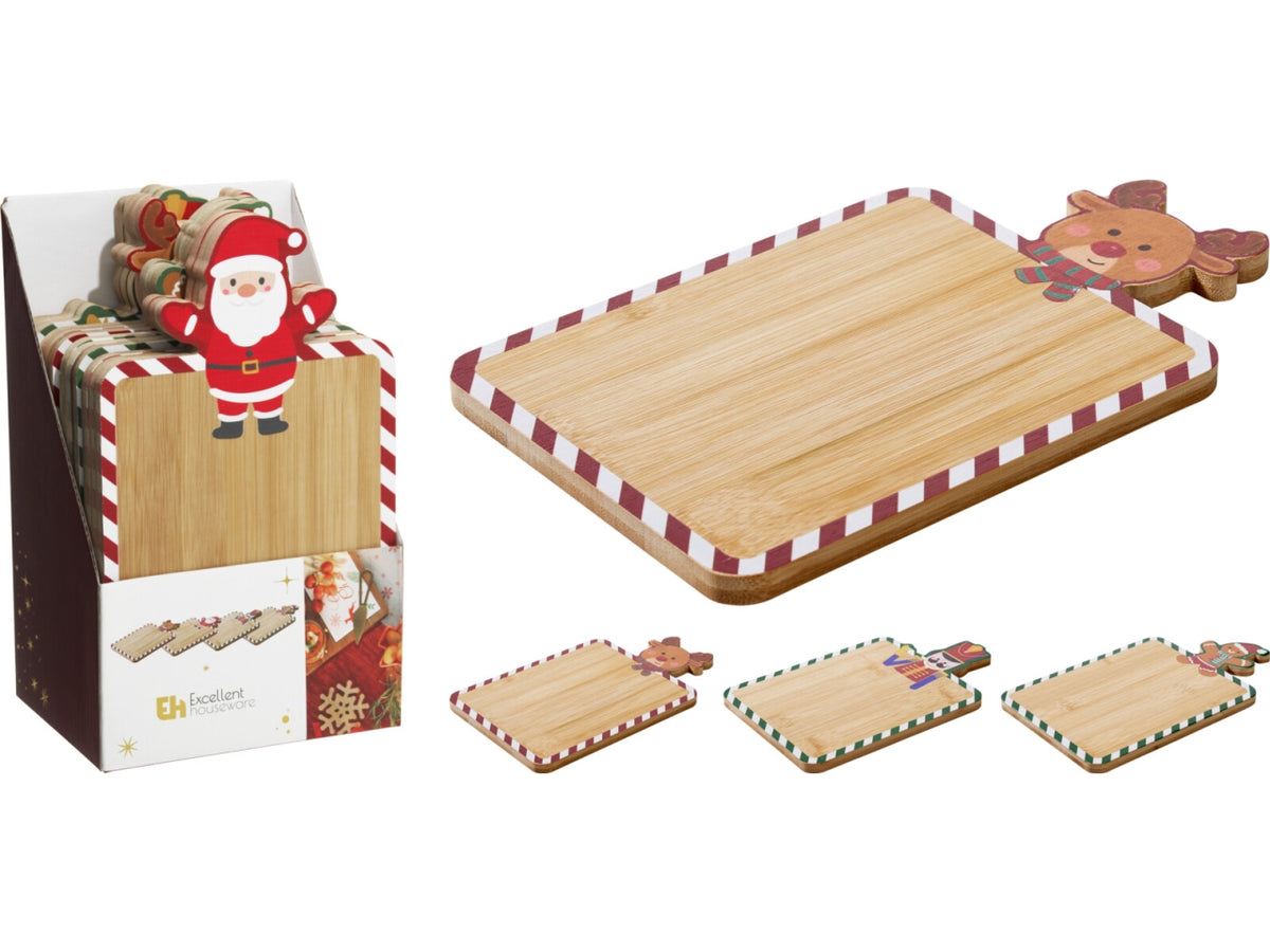 Tagliere natalizio in bambÃ¹ 15x25cm, 4 fantasie assortite