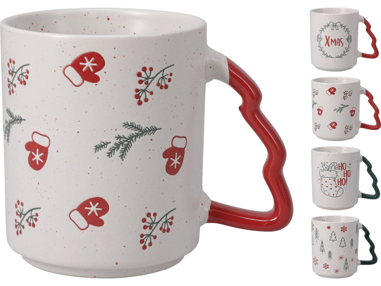 Tazza natalizia in ceramica 450ml, 4 decori assortite