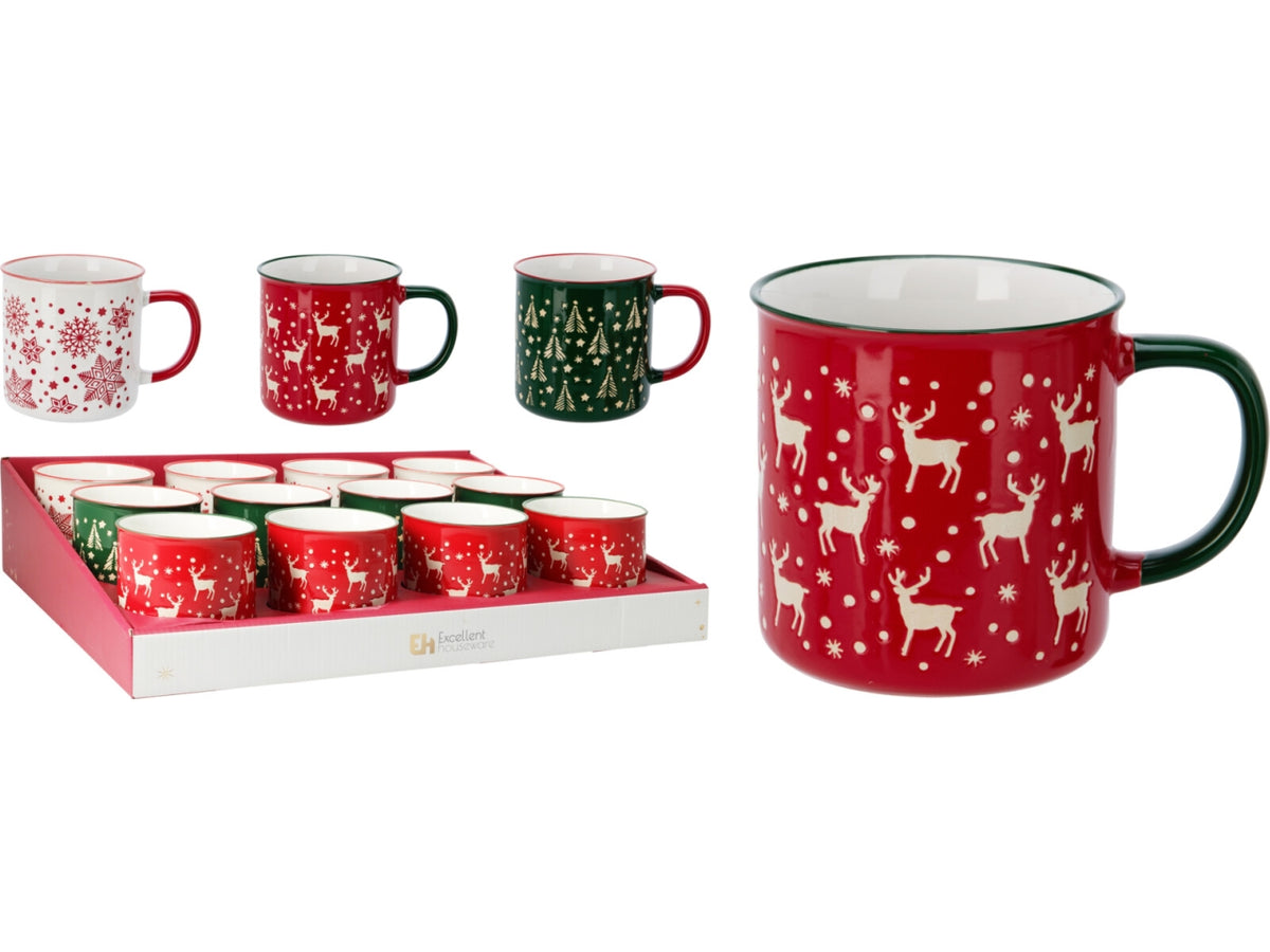 Tazza natalizia in ceramica 540ml, 3 colori assortiti