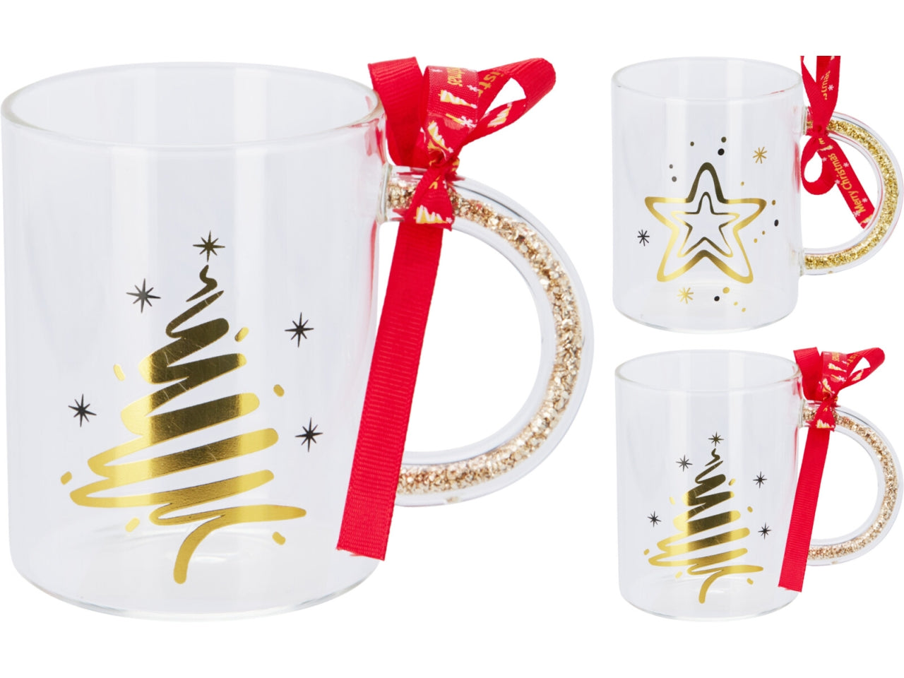 Tazza natalizia in vetro 10cm, 2 fantasie assortite