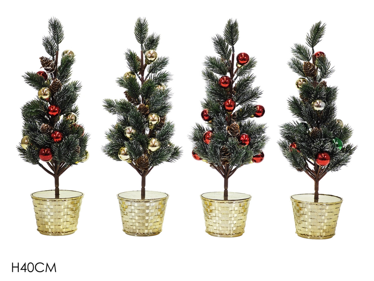 Albero 40cm in vaso con palle e pigne in 4 varianti di colori assortite