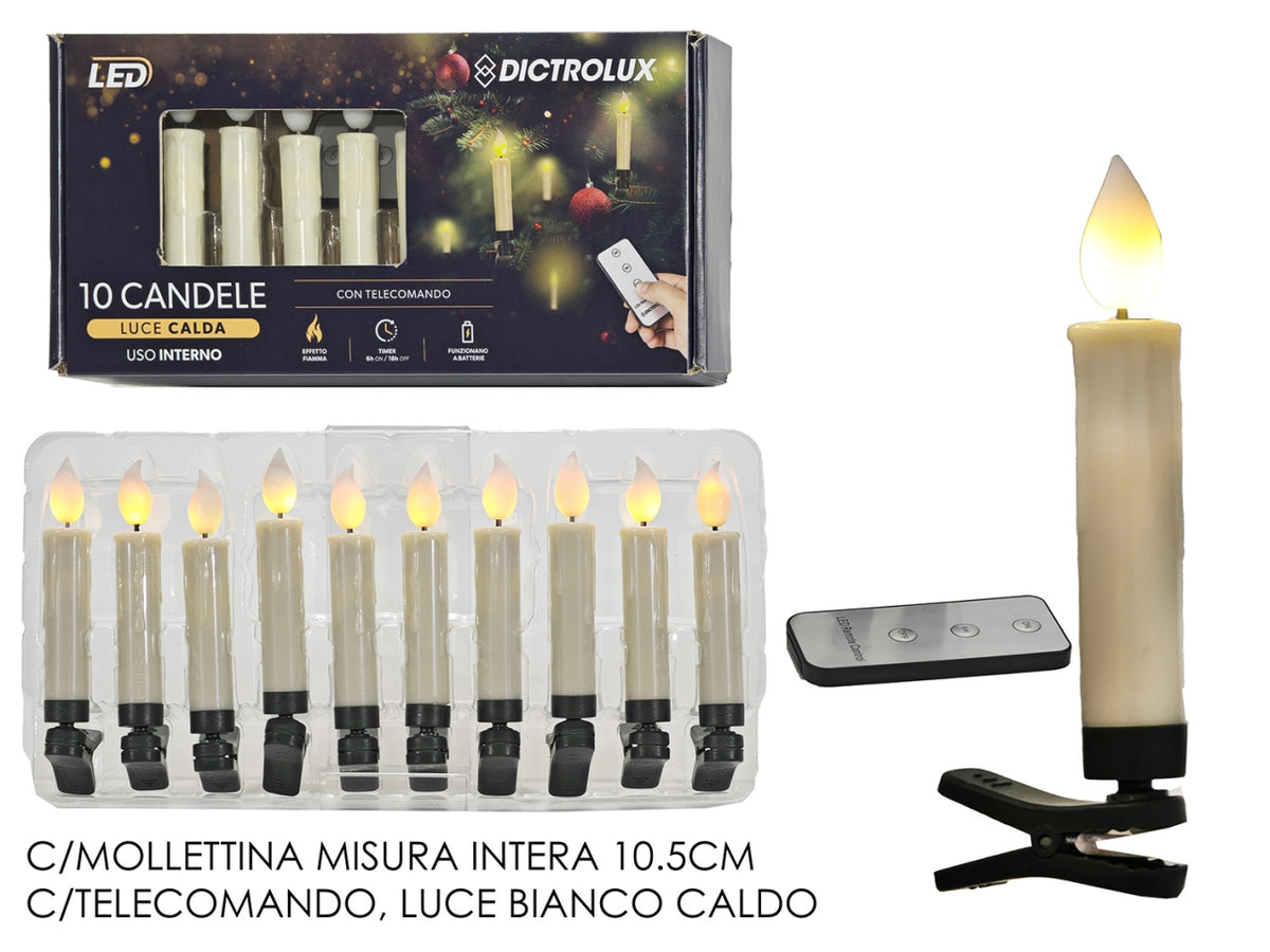 Candele 10 pezzi 9cm a batteria con clip e telecomando