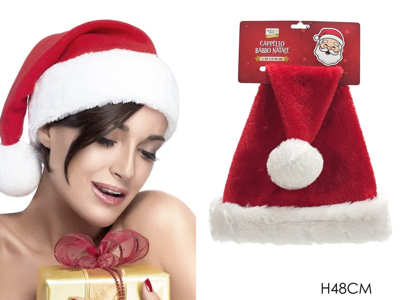 Cappello babbo natale grande in tessuto h.48cm rosso