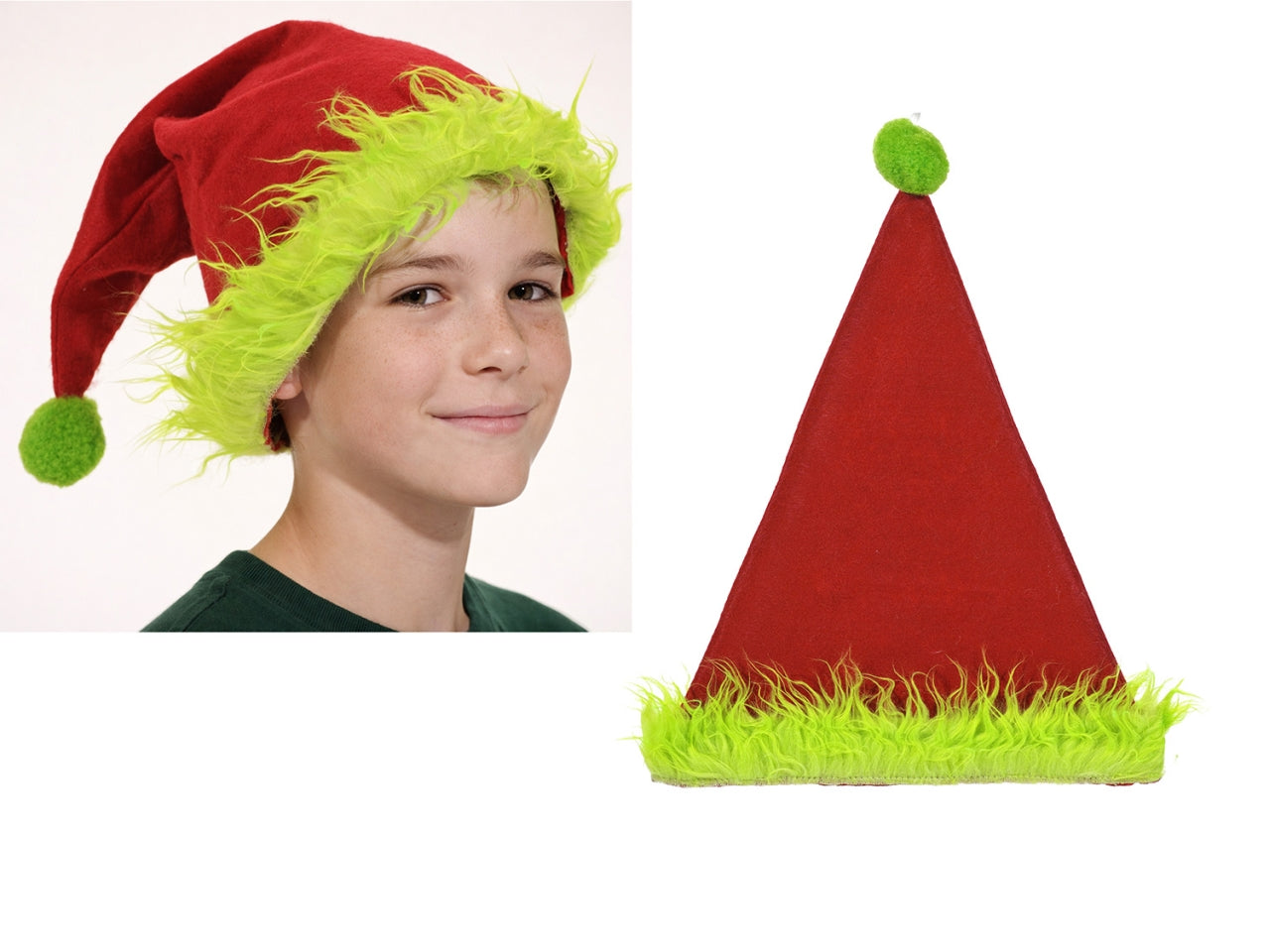 Cappello elfo in tessuto rosso con bordo verde