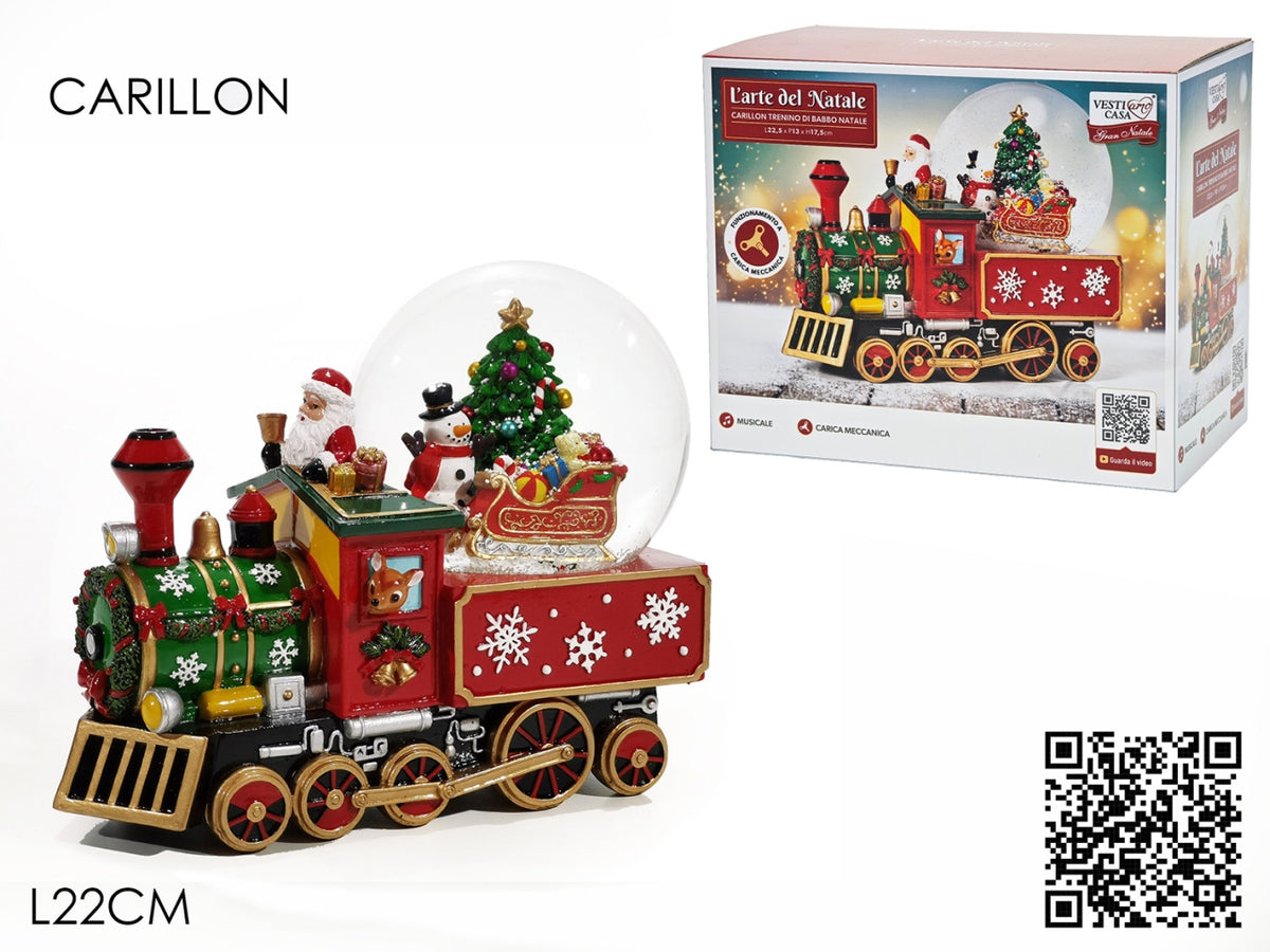 Carillon locomotiva 22cm con palla di neve