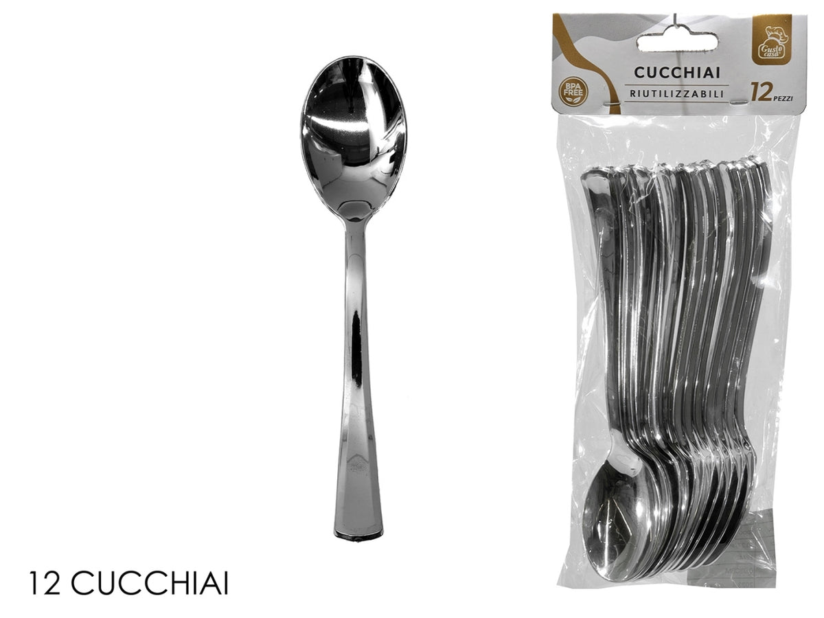 Cucchiai in plastica, confezione da 12 pezzi silver