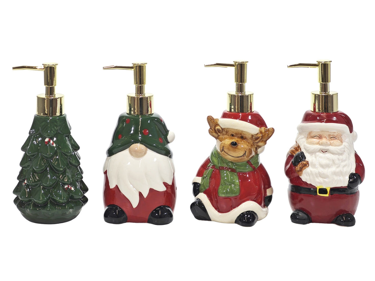 Dispenser sapone natalizio in ceramica, 4 modelli assortiti