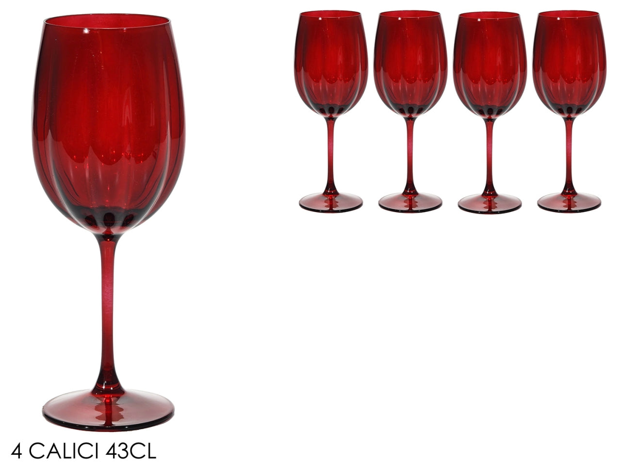 Domus calici in vetro rosso, confezione da 4 pezzi da 43cl