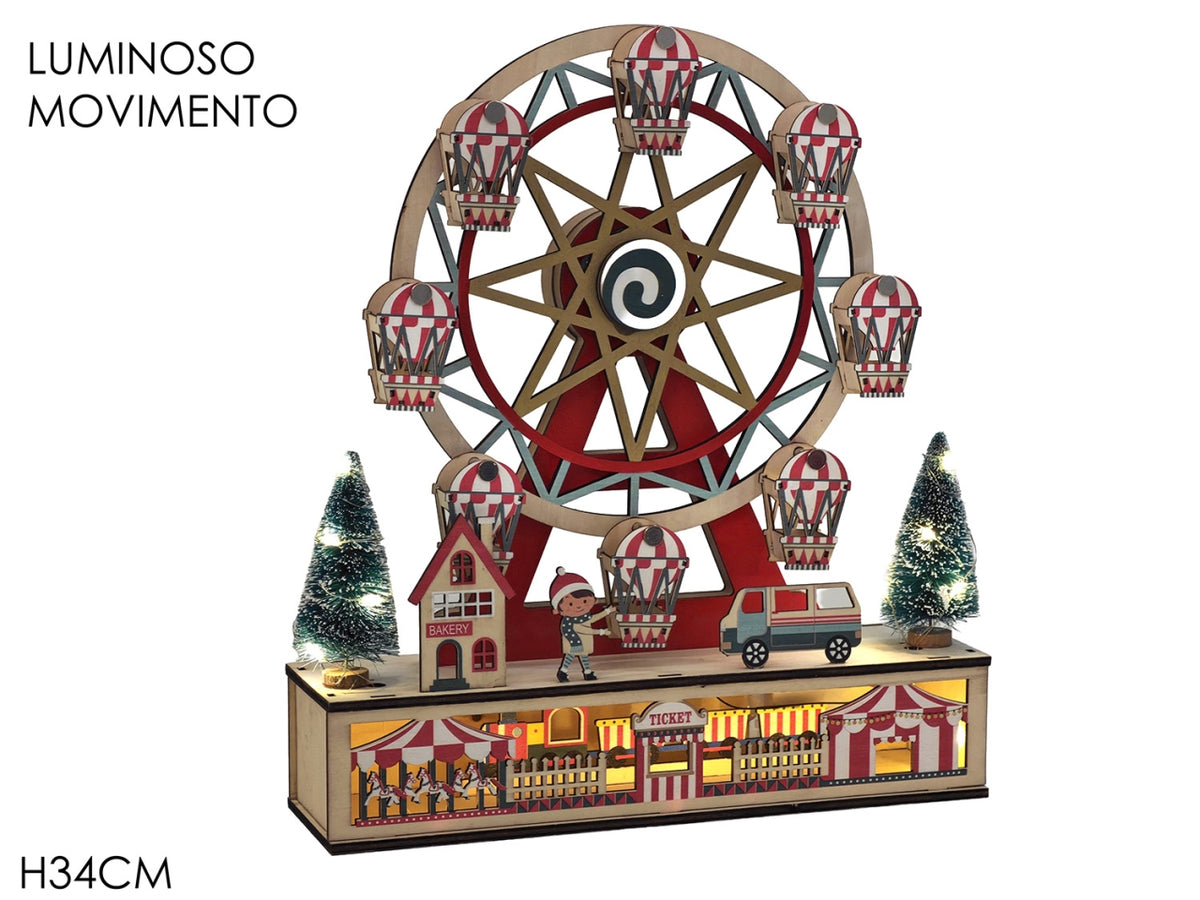 Giostrina natalizia in mdf 34cm con luci e movimento a batteria