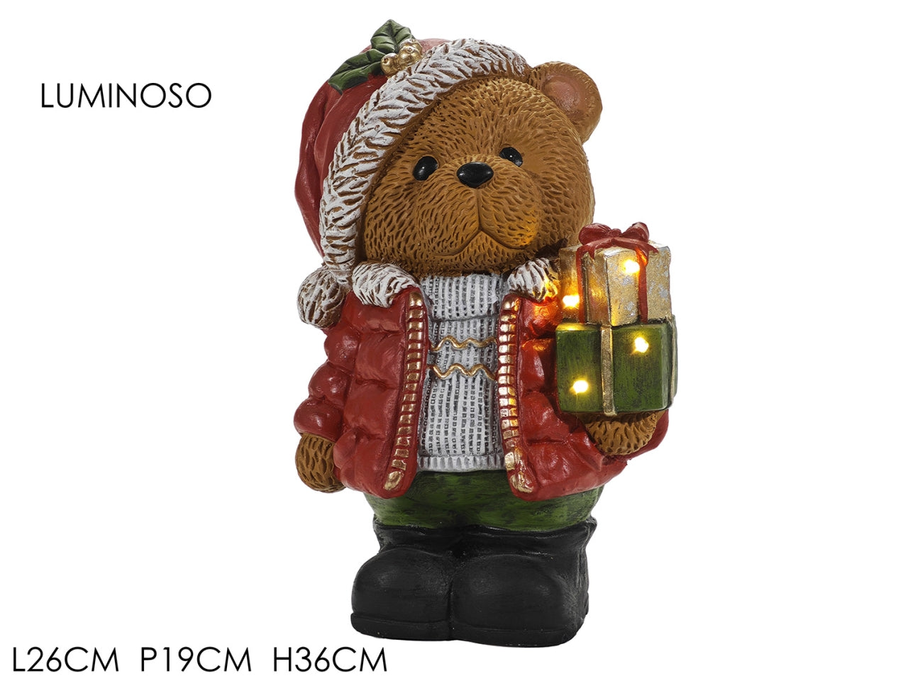 Orso con doni 26x19xh.36cm in magnesia luminoso a batteria