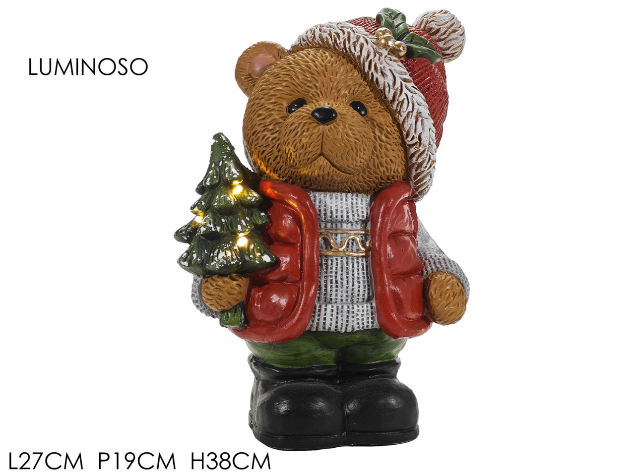 Orso con albero 27x19xh.38cm in magnesia luminoso a batteria