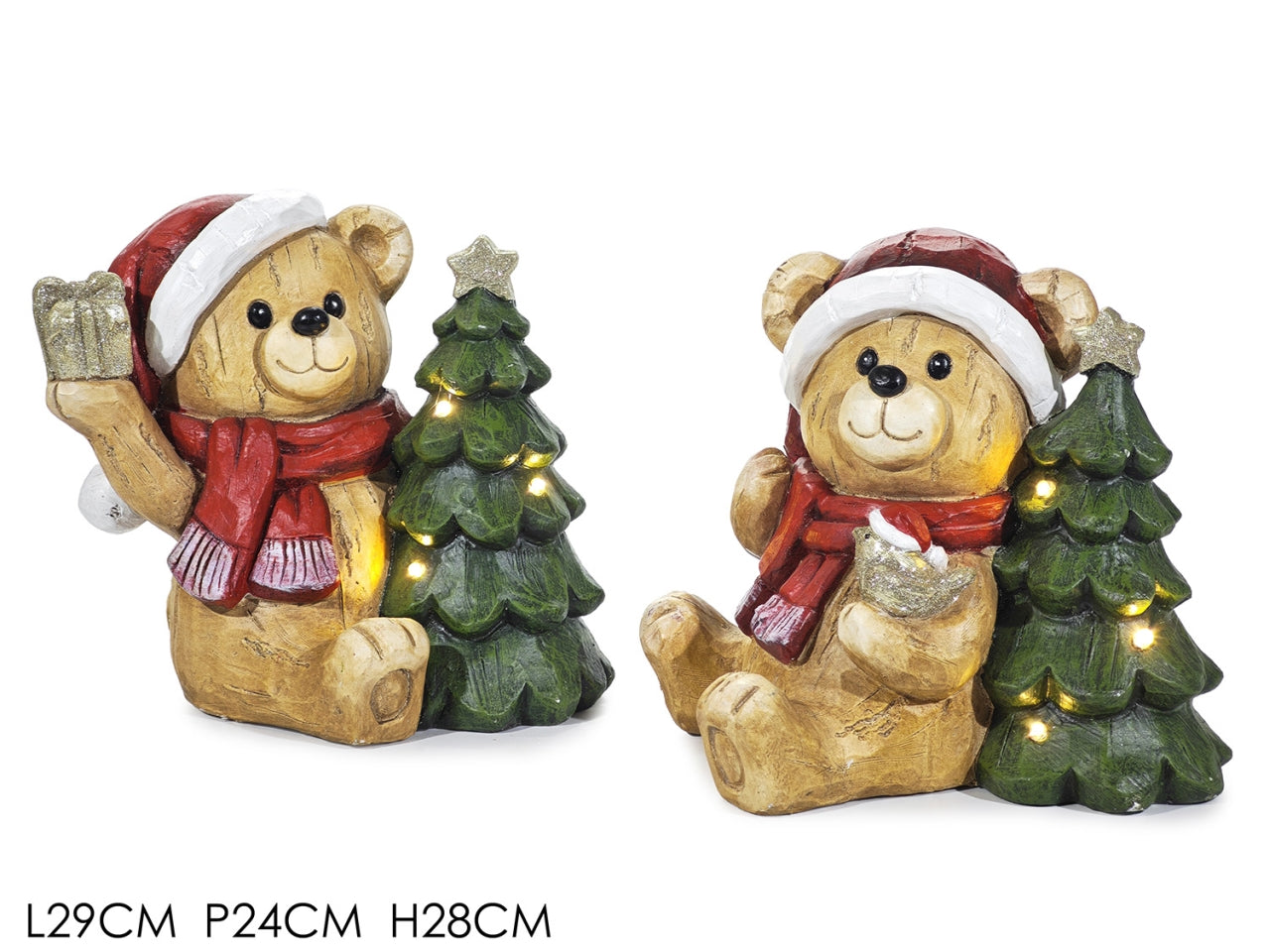 Orso 28cm in magnesia con luce a batteria, 2 modelli assortiti