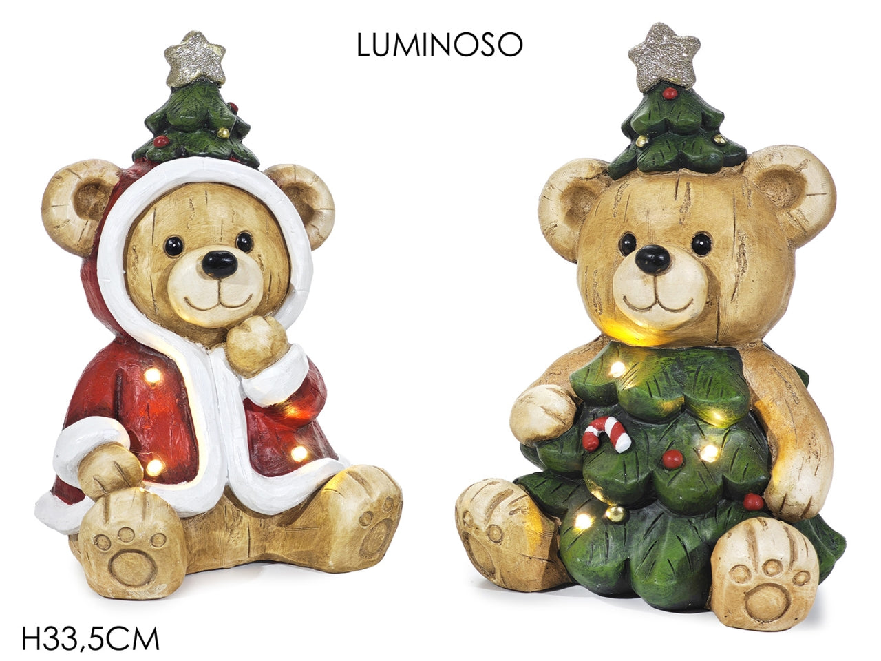 Orso 33,5cm in magnesia con luce a batteria, 2 modelli assortiti