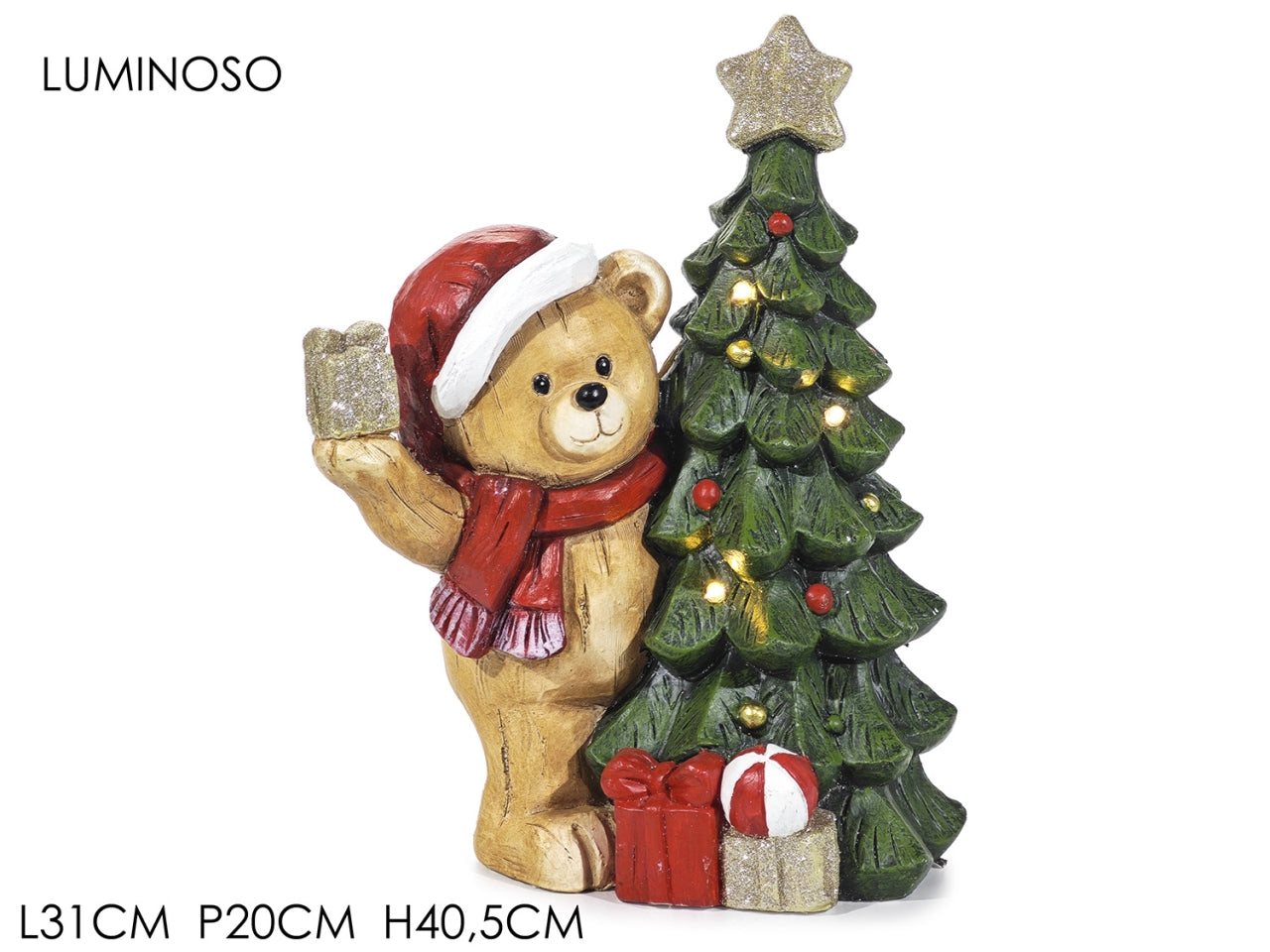 Orso 40,5cm in magnesia con luce a batteria, 2 modelli assortiti